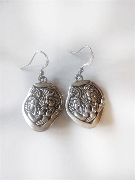 Silver Dangle Earring Mayan Aztec Design Jewelry Everyday Etsy