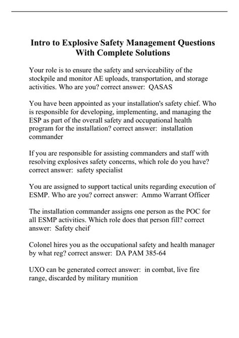 Intro To Explosive Safety Management Questions With Complete Solutions