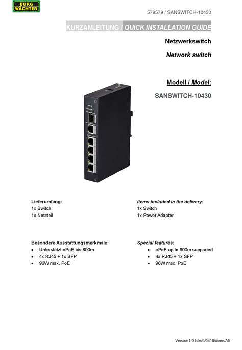 Burg W Chter Sanswitch Switch Quick Installation Manual Manualslib