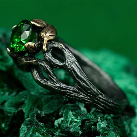Forest Ring With Emerald, Ring of Natural Beauty, Ring With Branch and