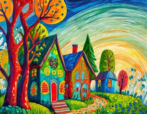 Colorful Folk Art Houses Free Stock Photo - Public Domain Pictures