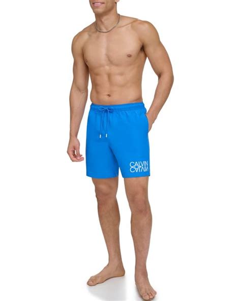 Calvin Klein Reflection Logo Upf 40 Swim Trunks In Blue For Men Lyst