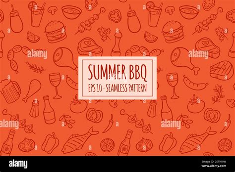 Seamless Pattern With Hand Drawn Doodle Bbq Icons Set Vector