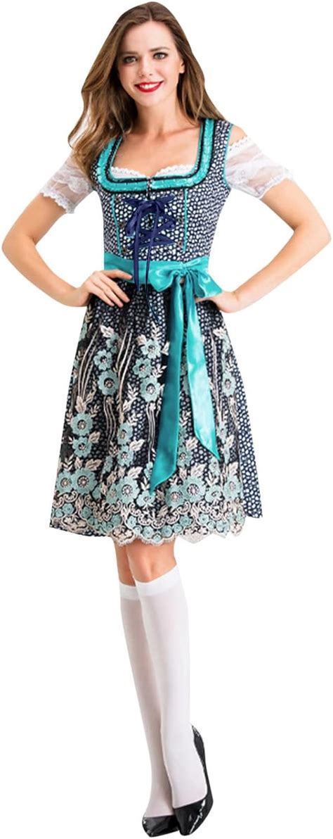 Damen Dirndl 3 Teilig Trachtenkleid Midi Dirndlkleid Trachten Kleid