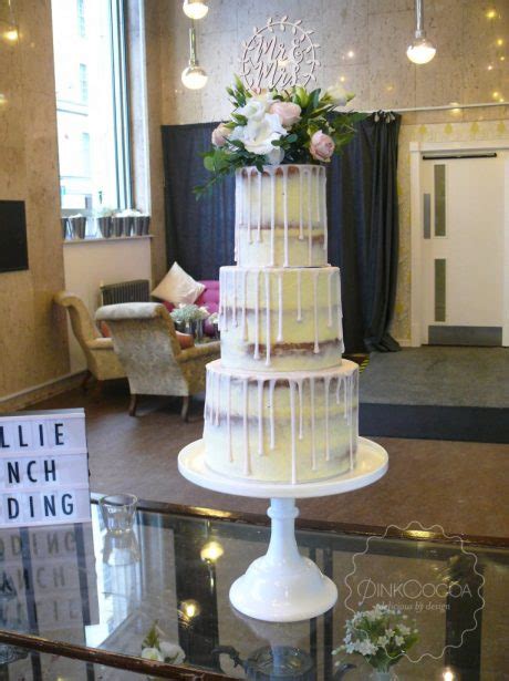 Semi Naked Drip Wedding Cake Pink Cocoa