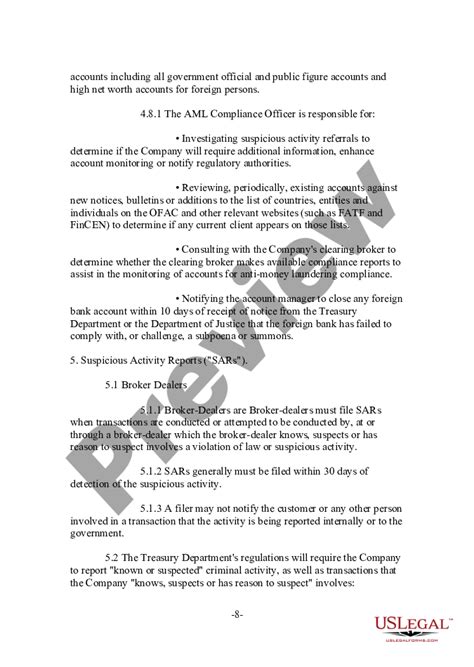 Form Of Anti Money Laundering Compliance Policy Bsa Aml Policy Template Us Legal Forms