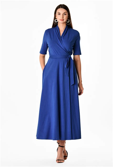 Shop Cotton Knit Wrap Midi Dress Eshakti