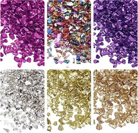 Uxcell 6 Colors Crushed Glass Chips 1 4mm Irregular Glitter Metallic Glass For