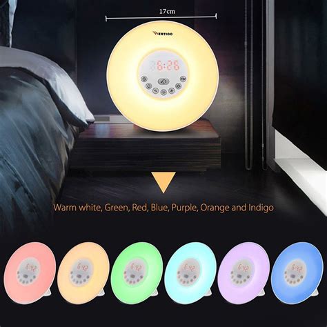 wake up alarm clock simulated sunrise sunset led digital alarm clock fm radio touch senor RGB ...