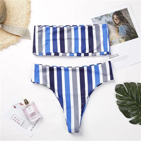 Sexy Striped Bathers Womens High Waist Bikini Set Push Up Swimsuit Bathing Suit Swimwear Beach