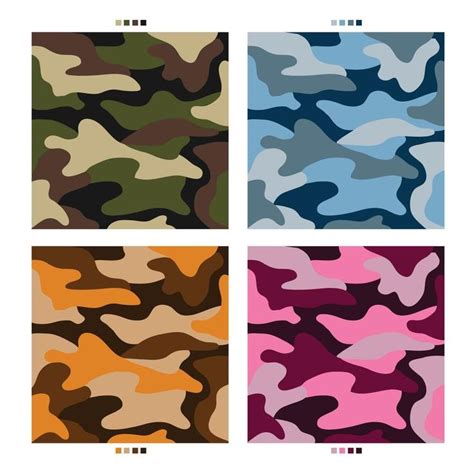 Four Different Camouflage Patterns In Various Colors