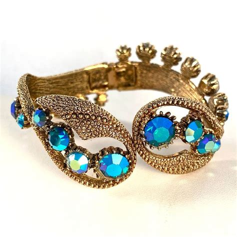 Stunning Vintage Gold And Turquoise Clamper Bracelet Blue Etsy