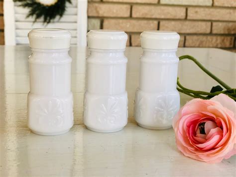 Vintage White Milk Glass Apothecary Jars With Covers Set Of Etsy