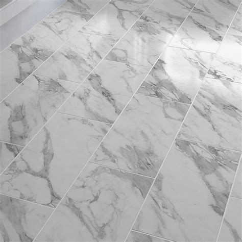 Pre Grouted White Marble SPC Click Tile Floor Depot