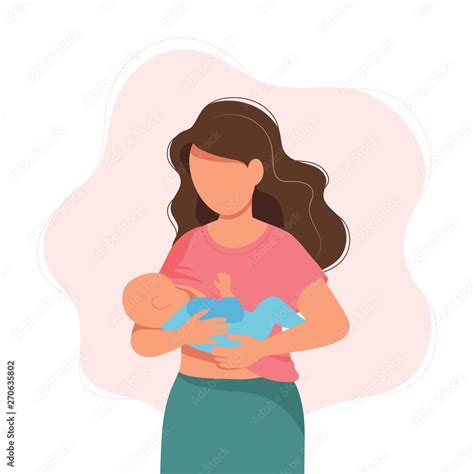 Breastfeeding Illustration Mother Feeding A Baby With Breast Concept