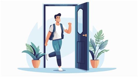 Premium Vector A Cartoon Of A Man Running Into A Door With Plants And