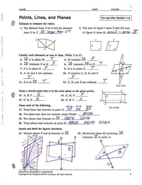 Identify Points Lines Planes Worksheets