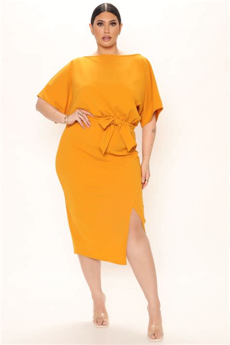 Please Hold Midi Dress Mustard Fashion Nova