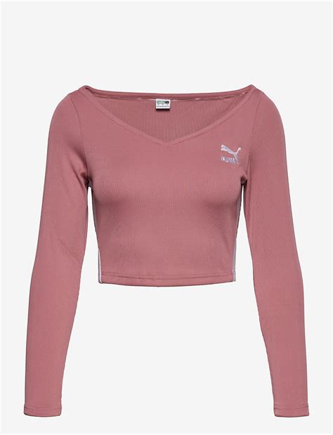 Puma Classics Ribbed Longsleeve Cropped Top T Shirts And Tops