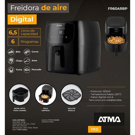 Freidora De Aire Atma Digital Negra FR60ARBP 6 5 Lts