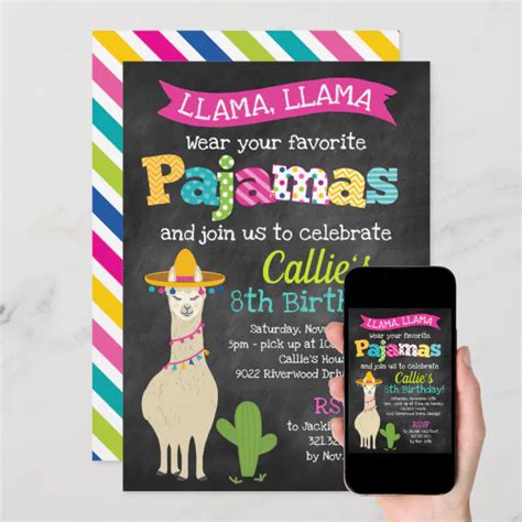 Invitación Fiesta De Cumpleaños Del Pijama De La Llama Zazzle Es