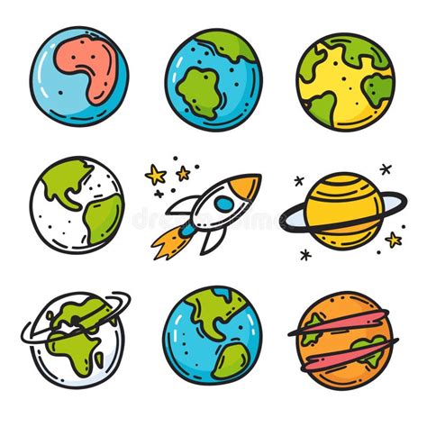 Coloridos Iconos De Espacio Incluido Planetas De Variedad Estilo De Caricatura De Cohete