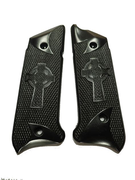 Ebony Celtic Cross Ruger Mark Iv Grips Checkered Engraved Textured Ls Grips