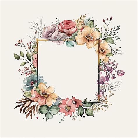 Ilustra O De Moldura Quadrada De Flores Em Aquarela Generative Ai