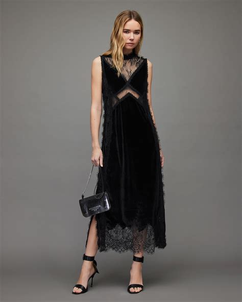 Mila Velvet Maxi Dress Black Allsaints