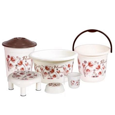 White PPCP Plastic Printed Bathroom Set 6 Pcs For Household Model