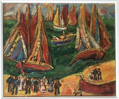 Proantic Superbe Tableau Peinture Henri D Anty Bateaux En Bretagne