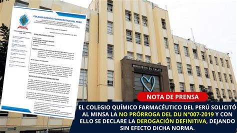 EL COLEGIO QUÍMICO FARMACÉUTICO DEL PERÚ SOLICITÓ AL MINSA LA NO