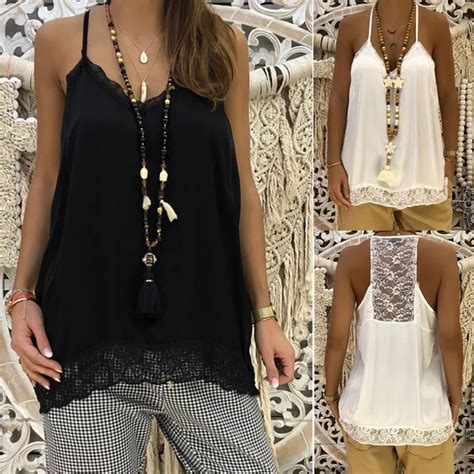 Casual Women Solid Sexy Lace Vest Tops Fashion Patchwork Insert Shirt V