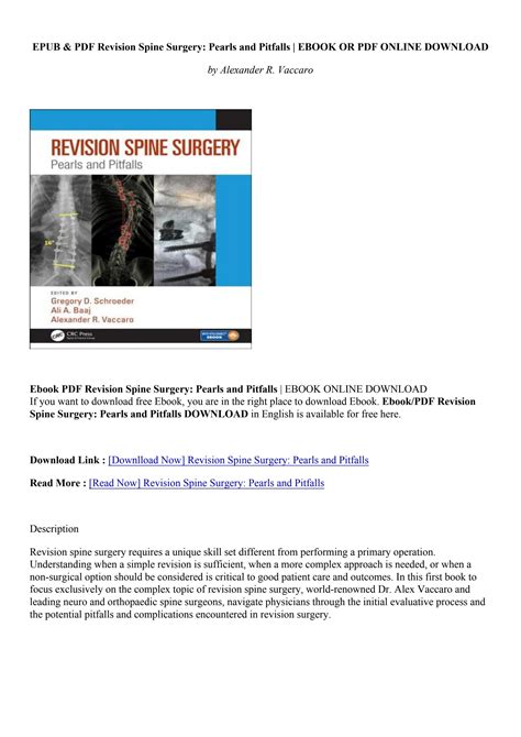 Pdf Epub Revision Spine Surgery Pearls And Pitfalls Alexander R