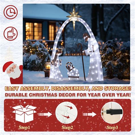 Veikous 5 Ft Led Nativity Set Christmas Holiday Yard Decoration Bed