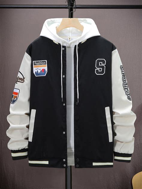 Men 1pc Letter Embroidery Two Tone Varsity Jacket Sweater Outfits Men