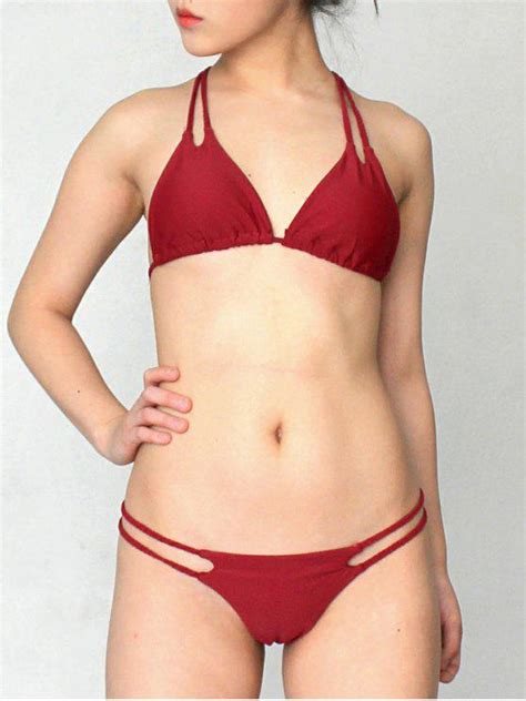 16 OFF 2021 Solid Color Halter Lace Up Bikini Set In WINE RED ZAFUL