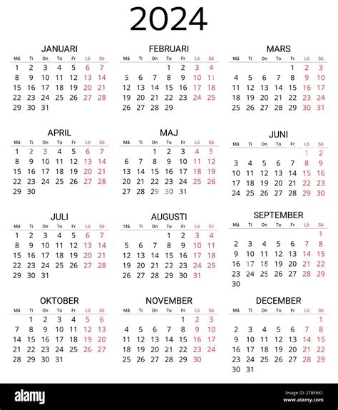 2024 swedish calendar. Printable, editable vector illustration for ...