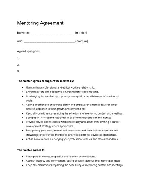 Mentoring Agreement Template Pdf