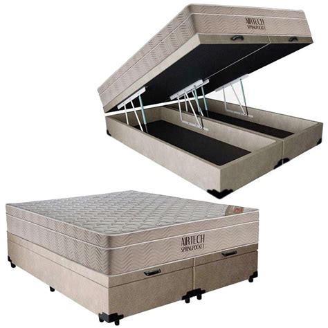 Cama Box Bau Bipartido Suede Bege Colchao Casal Casas Bahia