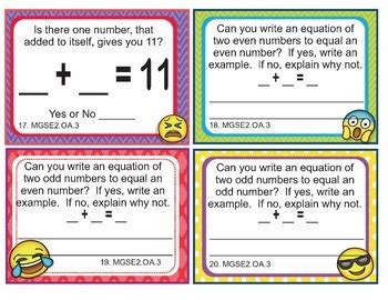 Georgia Math Mgse Oa Nd Grade Task Cards Odd And Even Tpt