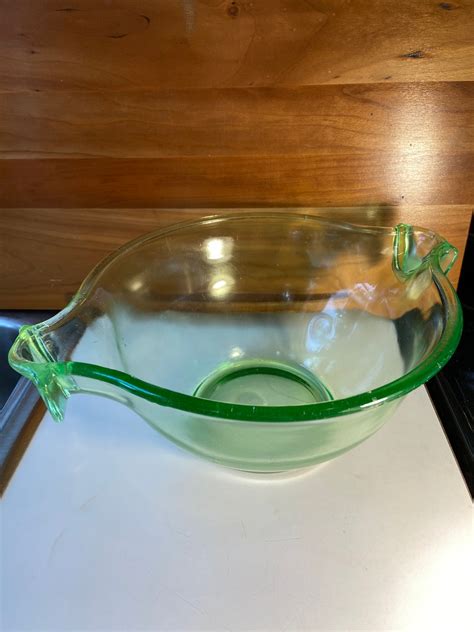 Vintage 1920s Green Depression Glass Mixing Bowl With Handles Etsy