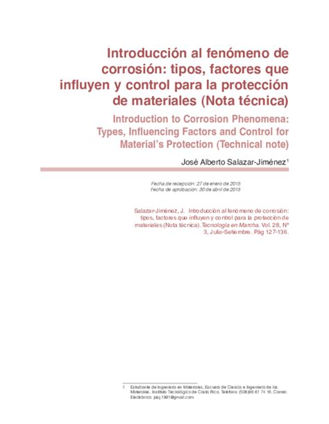 Pdf Introducción Al Fenómeno De Corrosión Tipos Factores Que