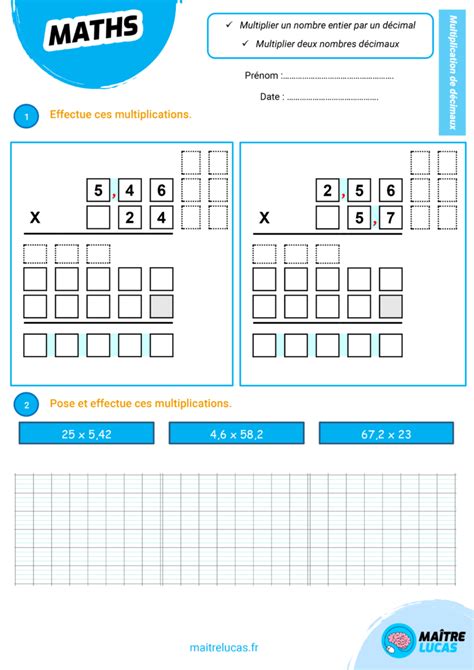 Exercices Multiplication Des Nombres D Cimaux Cm Cm Ma Tre Lucas