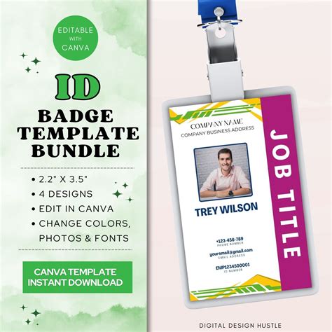 ID Badge Canva Template Employee ID Badge Editable Badge, Teacher Id ...