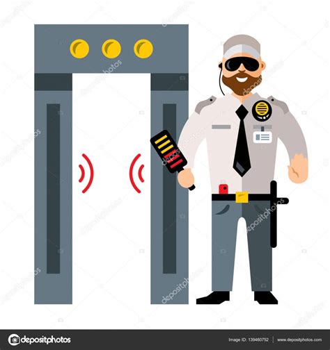 Vector airport metal detector gate and Security man. Flat style ...