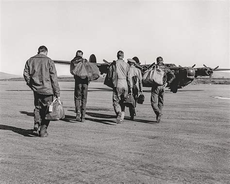 B-24 Bomber Crew walking out to leave on a sortie. 1954 Nome Alaska ...