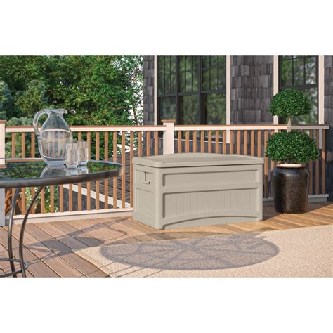 Suncast Gallon Water Resistant Deck Box With Wheels In Light Taupe