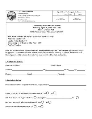 Fillable Online Special Event Vendor Application Form Fax Email Print