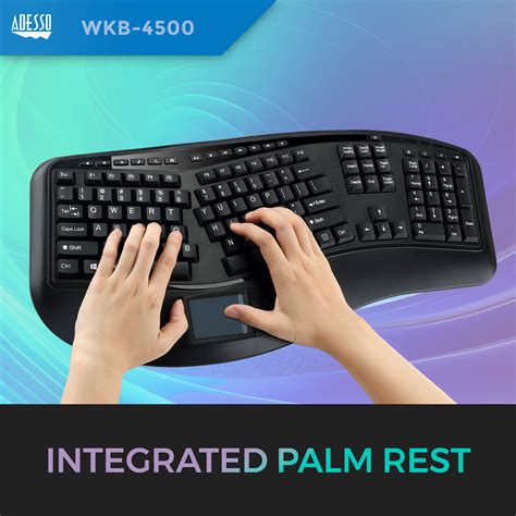 2.4GHz Wireless Ergonomic Touchpad Keyboard - Adesso